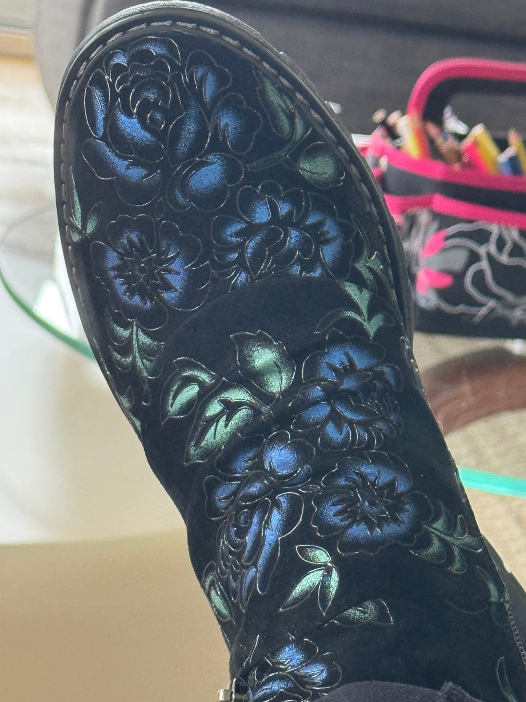 Customer photo review of Midnight Floral Velvet Ankle Boots