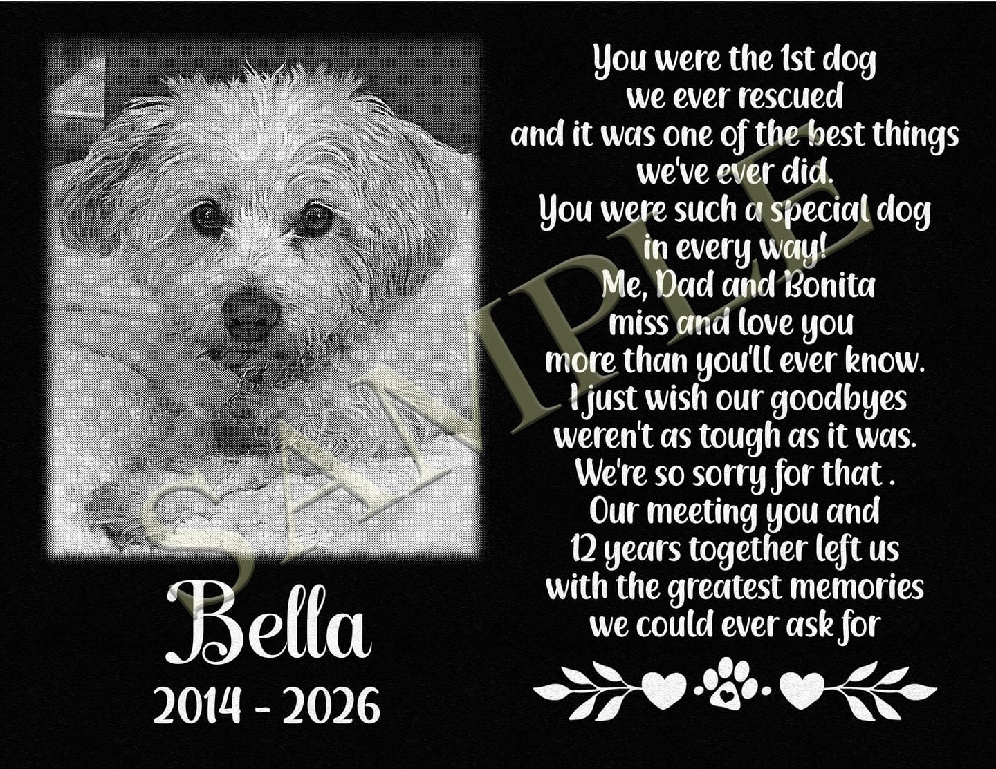 Customer photo review of Outdoor Personalized Dog Memorial Plaque You Left Pawprints On My Heart Personalized Outdoor Plaque