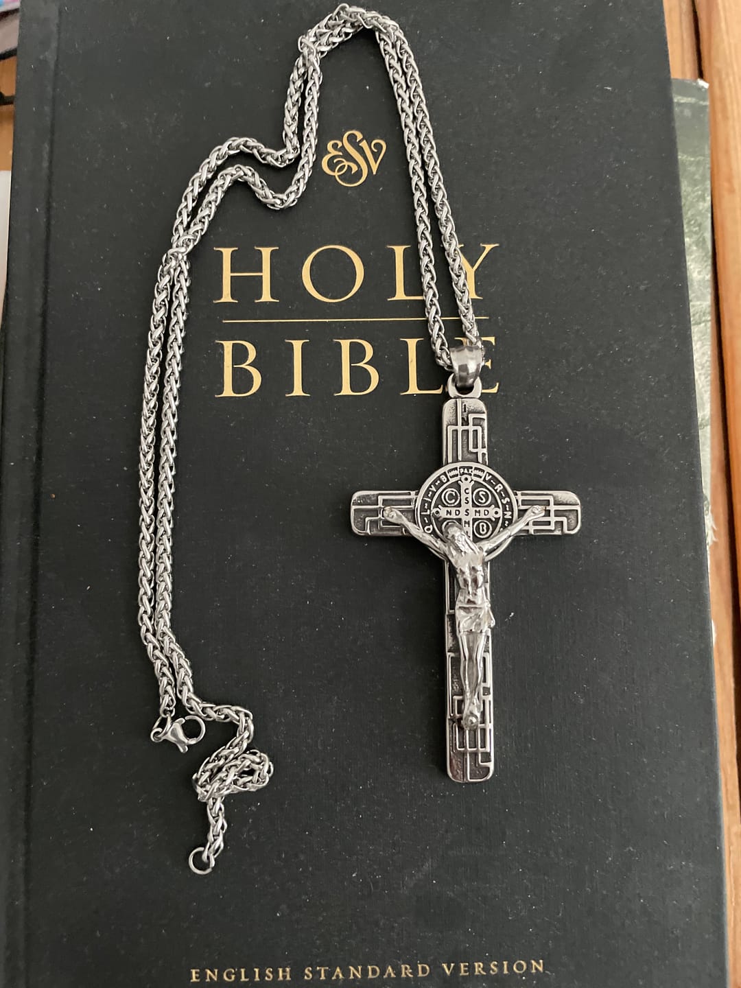 Customer photo review of Christianartworkshop Classic Retro Style Crucifix St. Benedict Medal Protection Pendant Necklace