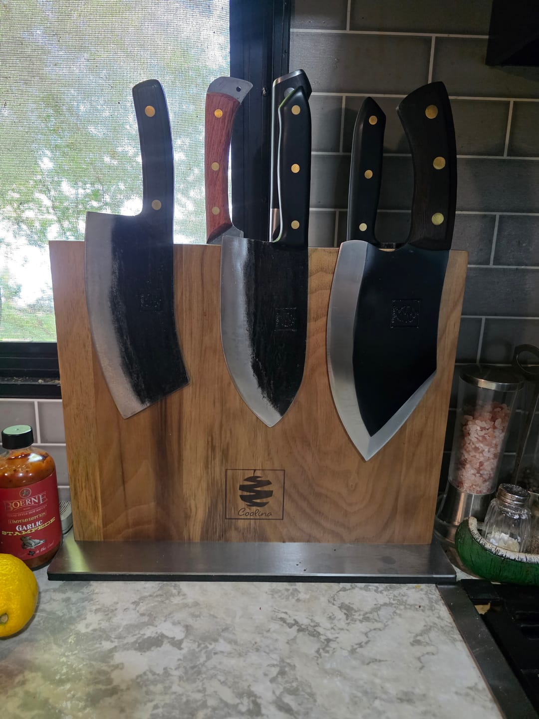 Customer photo review of FREE Walnut Magnetic Knives Holder