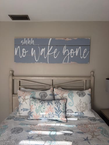 Customer photo review of shhh... No Wake Zone Rustic Sign