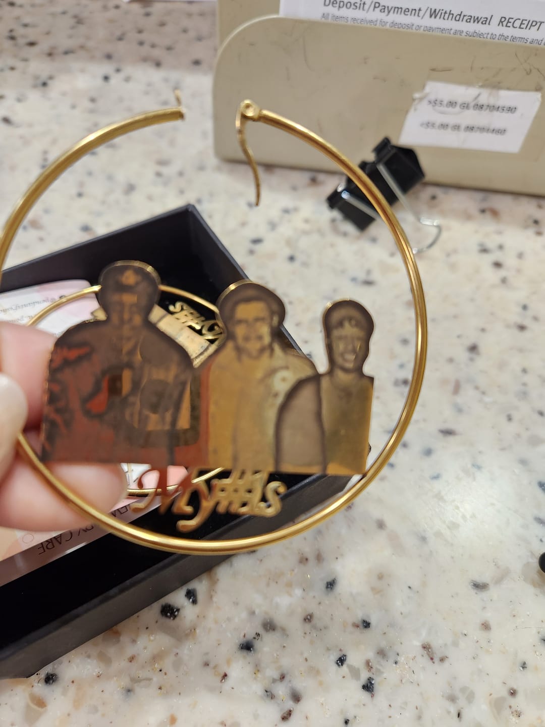 Customer photo review of Personalized Photo Engraved Hoop Earrings