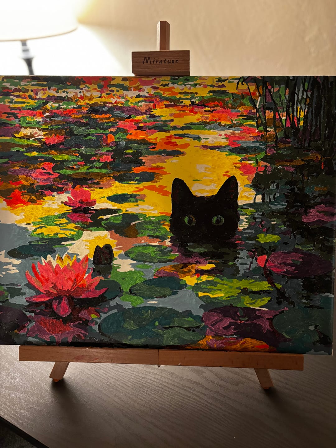 Customer photo review of A Water lilies cat | Paint by Number