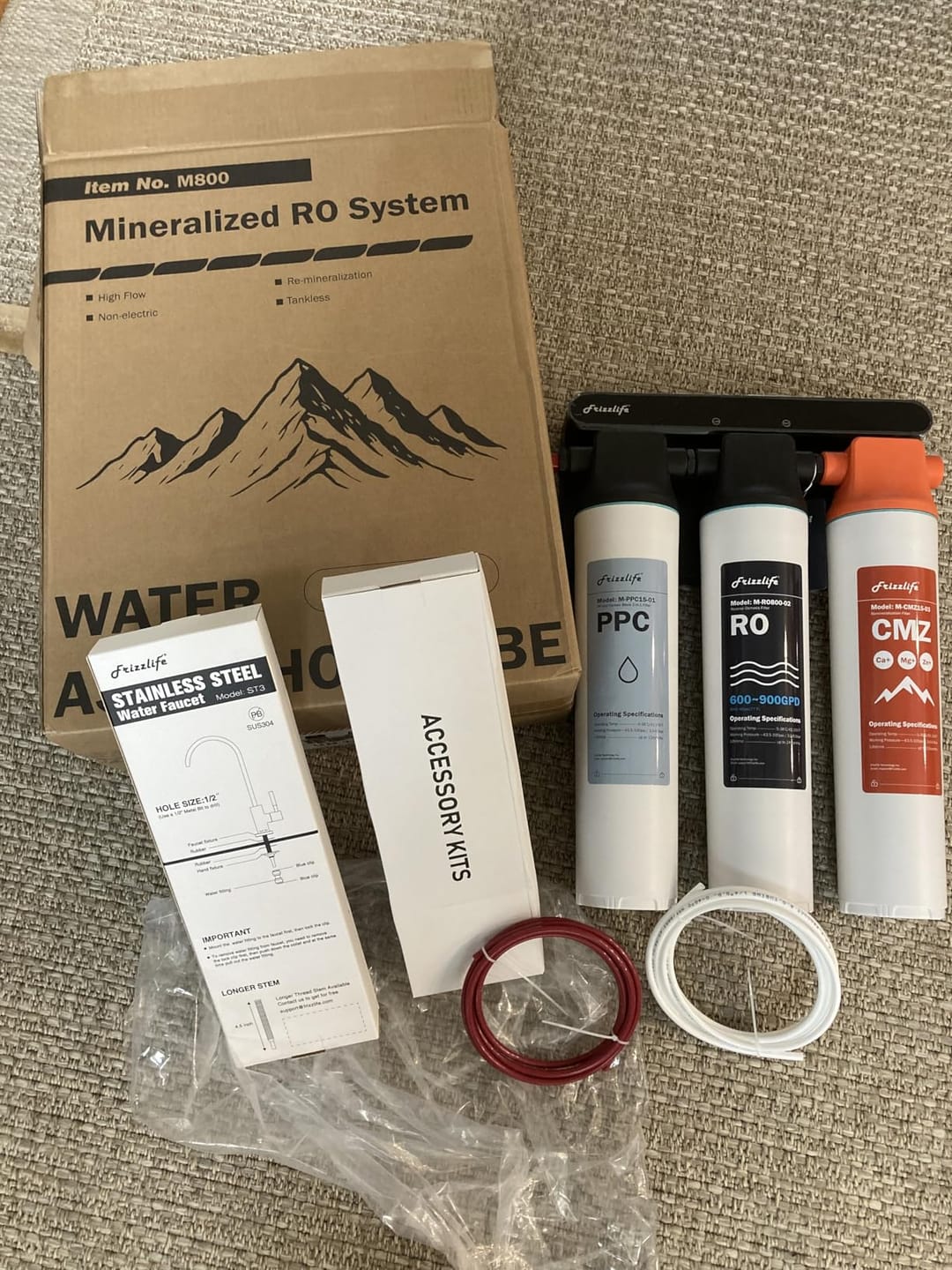 Customer photo review of Frizzlife M800 Non-Electric Tankless Reverse Osmosis Water Filter, up to 900GPD Alkaline Mineralized RO Water Filtration System, Huge Filter with Auto Flush, NSF/ANSI 58&372, 4:1 Pure to Drain