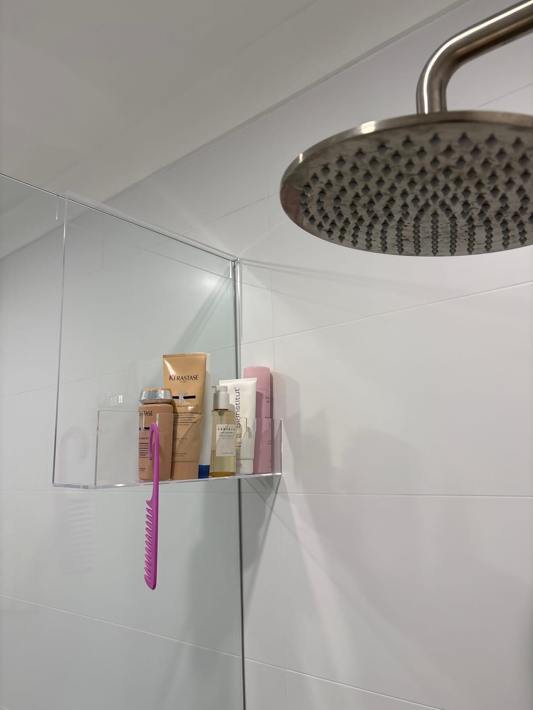 Customer photo review of Clear Acrylic Shower Shelf