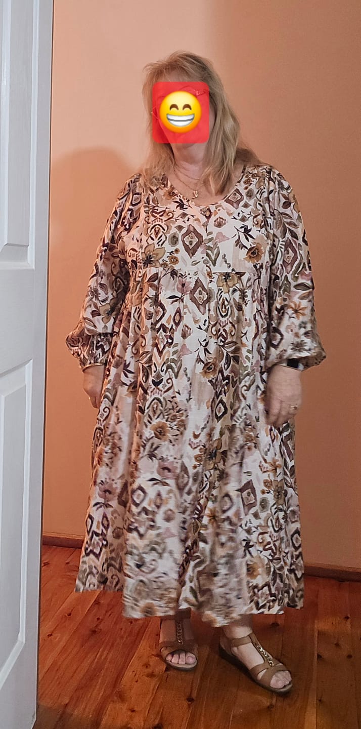 Customer photo review of Sarah-Lee Midi Dress in Mocha Multi