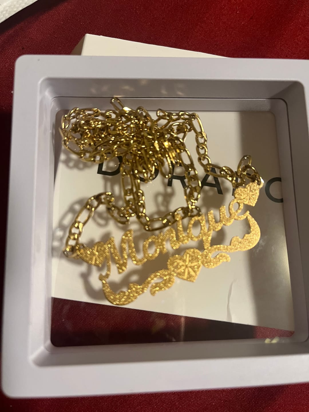 Customer photo review of Diamond Cut Lovely Heart Name Necklace