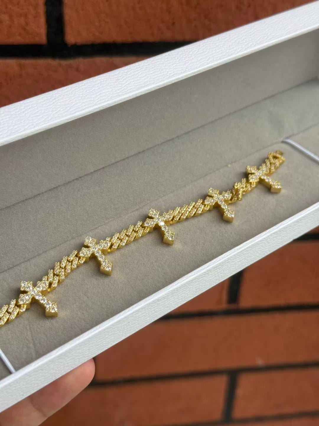 Customer photo review of 6MM Single Row VVS Moissanite Cuban Chain with 13mm Cross Link