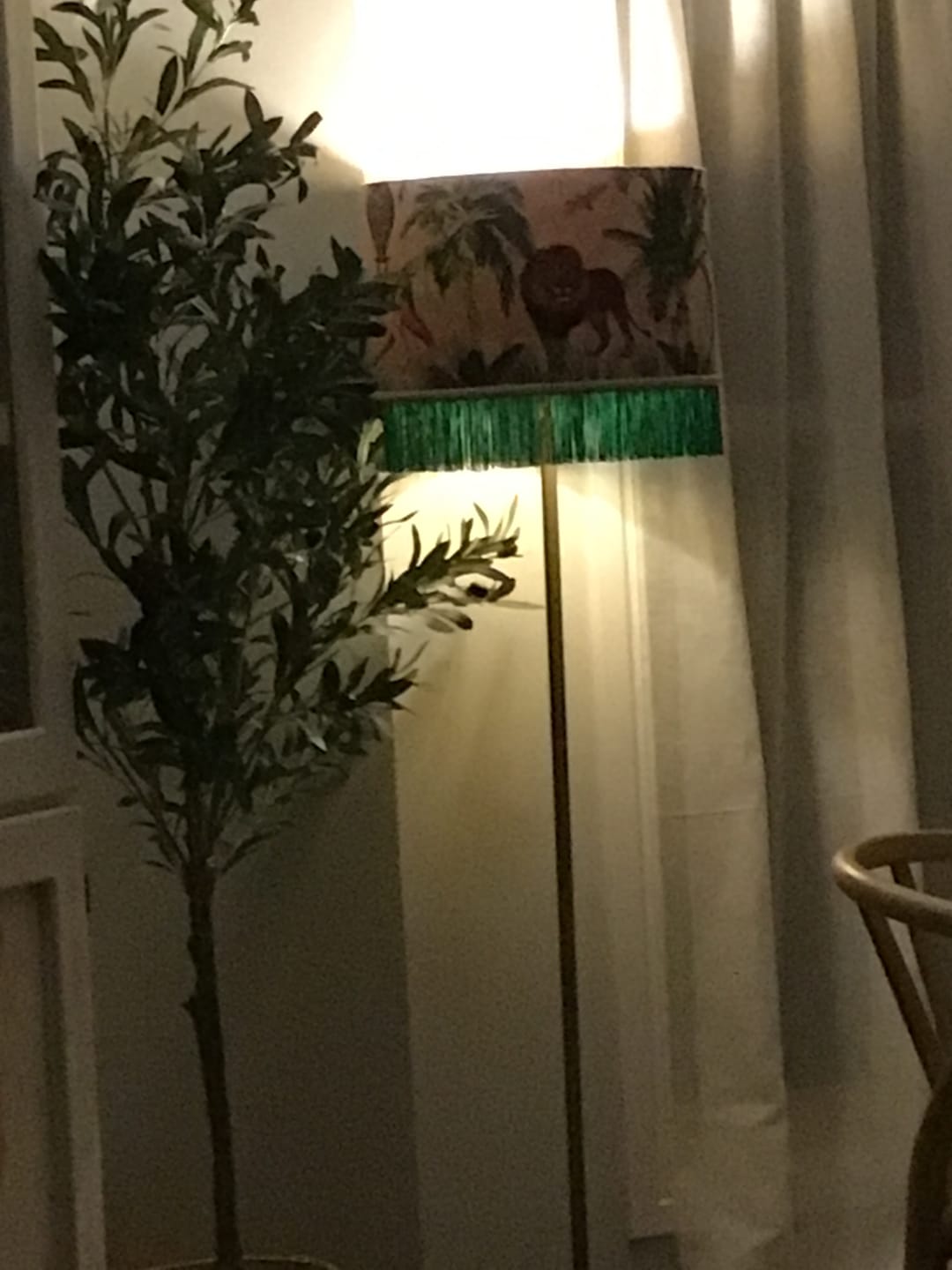 Customer photo review of Queen K Jungle Walk Pink Fringed Drum Lampshade