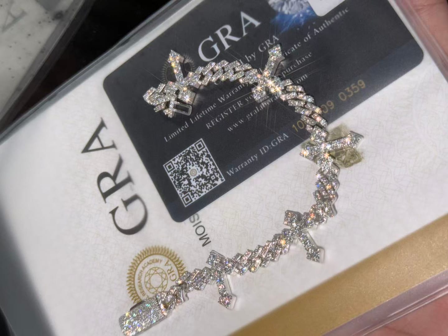 Customer photo review of 6MM Single Row VVS Moissanite Cuban Chain with 13mm Cross Link