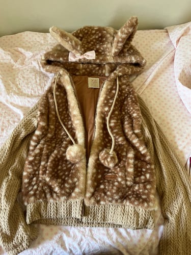Customer photo review of [Rose Island] Fairy Spirit Deer In Flower Field Faux Fur Hoodie with Zipper