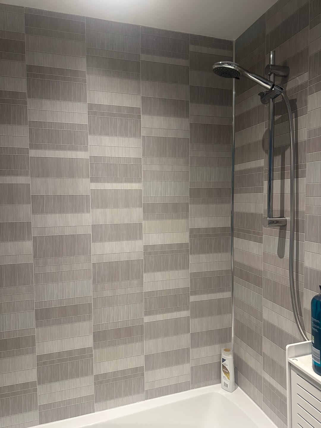 Customer photo review of 8mm Light Grey Mosaic Bathroom Wall Panel 2.6M