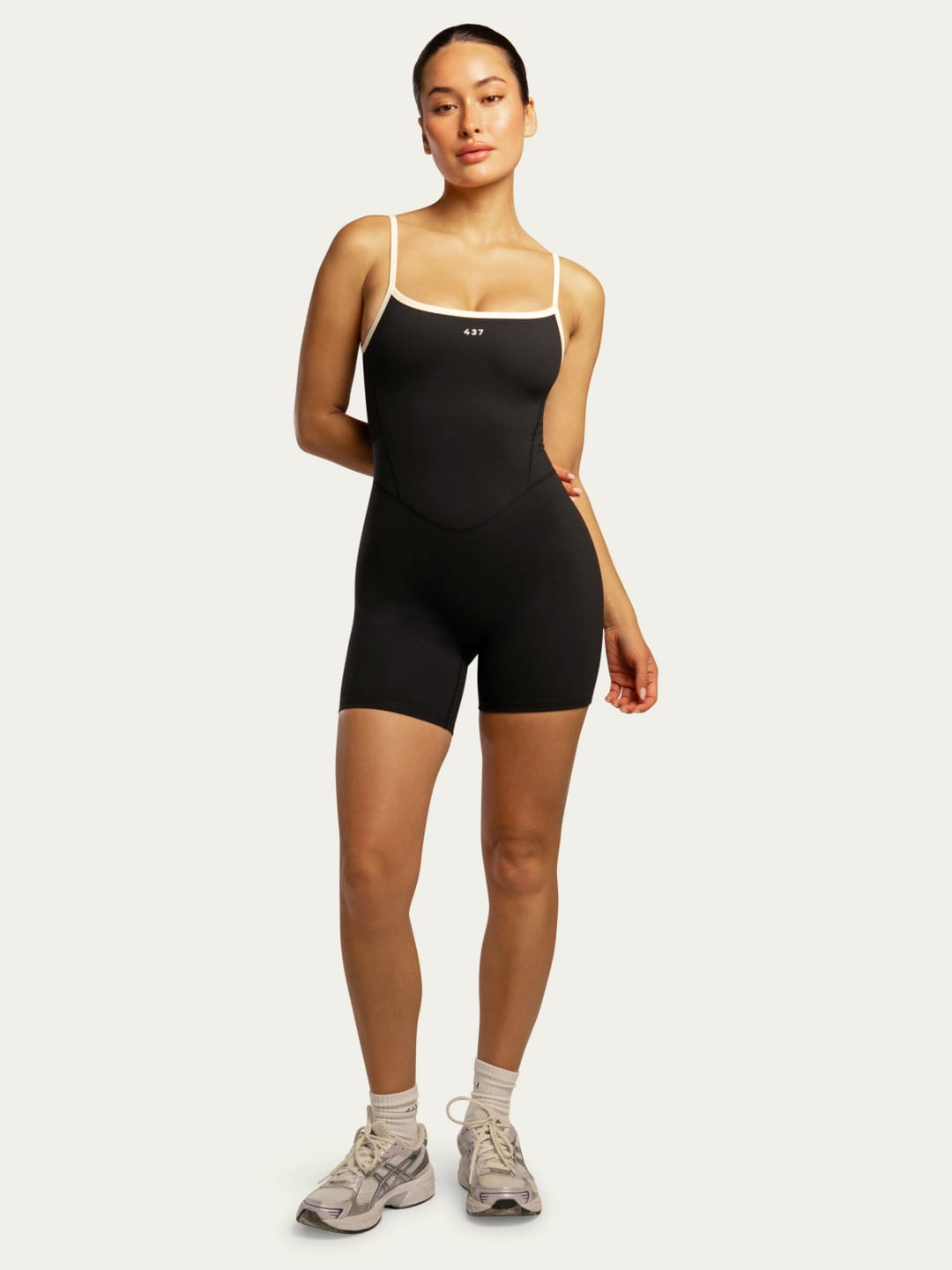 Customer photo review of The Shorts Onesie / Black-Cream