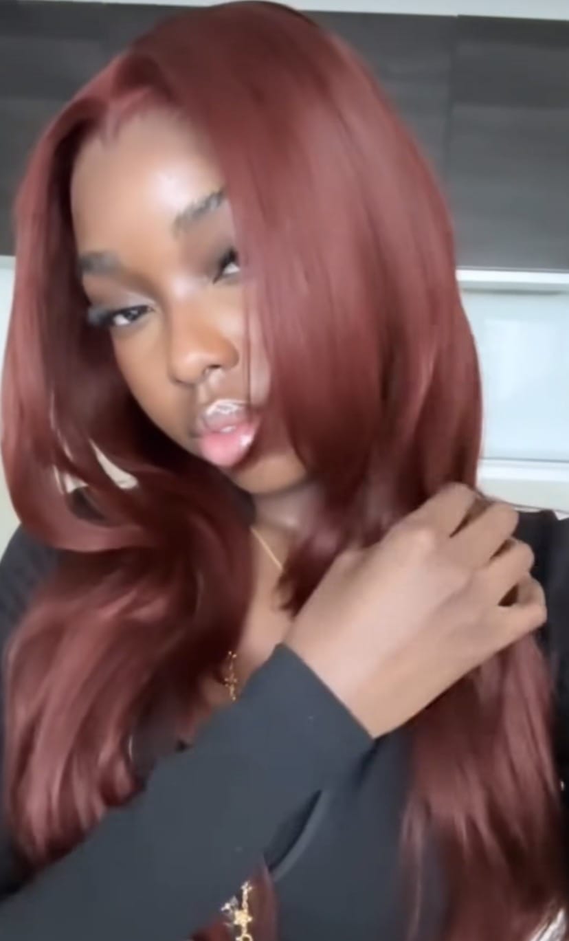 Customer photo review of Luvwin 33B Reddish Brown Straight 13x4 Lace Frontal Wigs Put On And Go Human Hair Wigs
