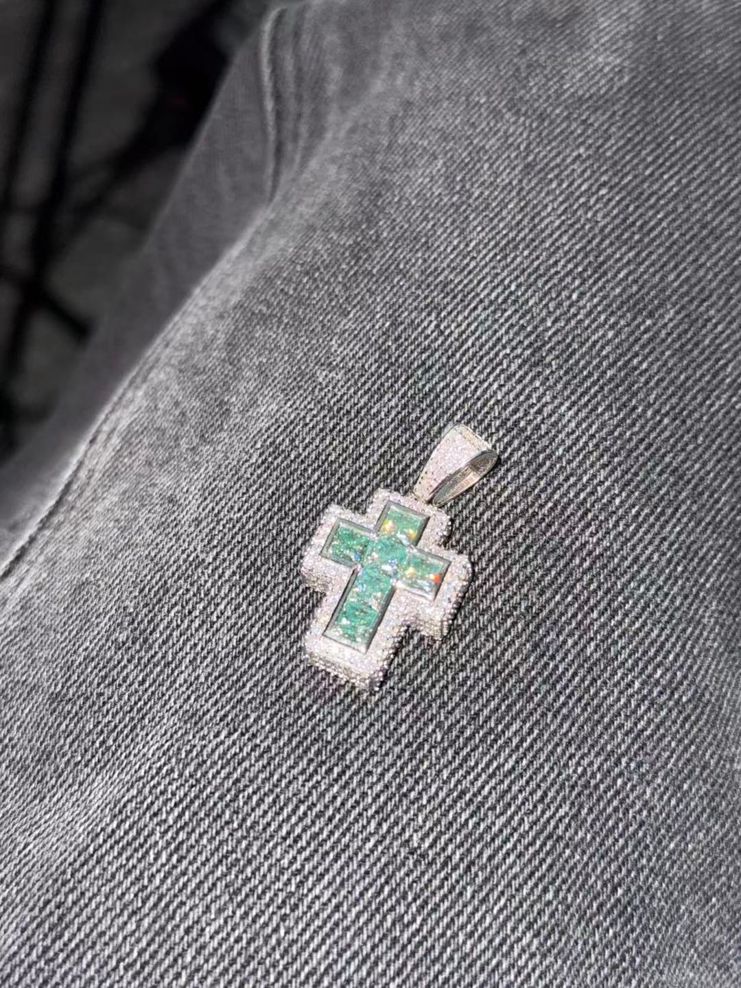 Customer photo review of Iced Out  Princess Cut Moissanite Cross Pendant Necklace