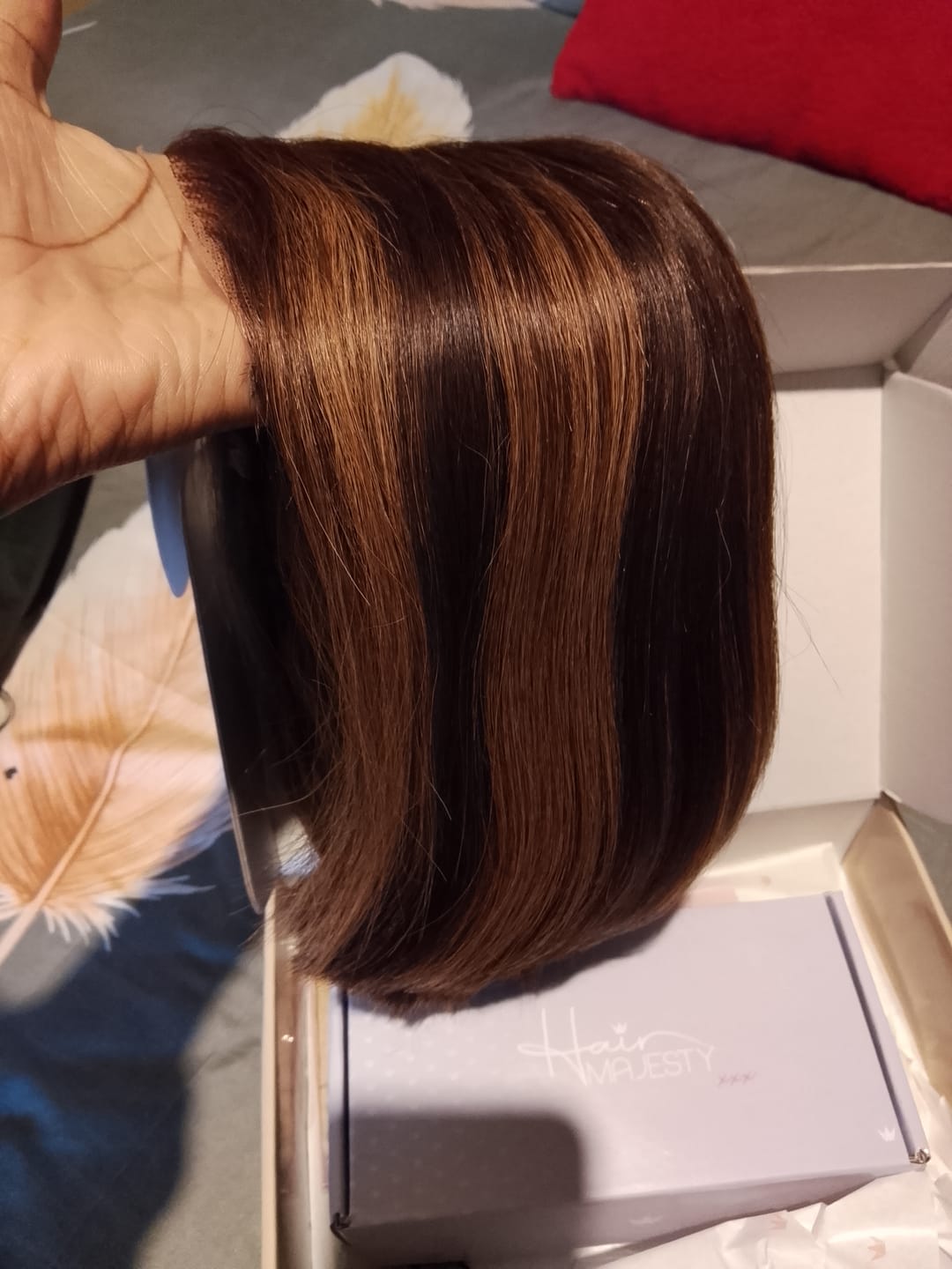 Customer photo review of Bone Straight Vietnamese 5x5 Lace Wig – Piano Brown 10"