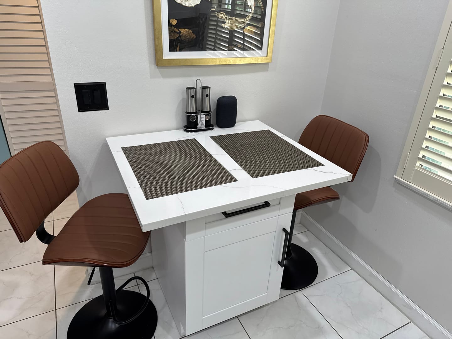 Customer photo review of Adjustable Armless Bucket Leather Swivel Bar Stool