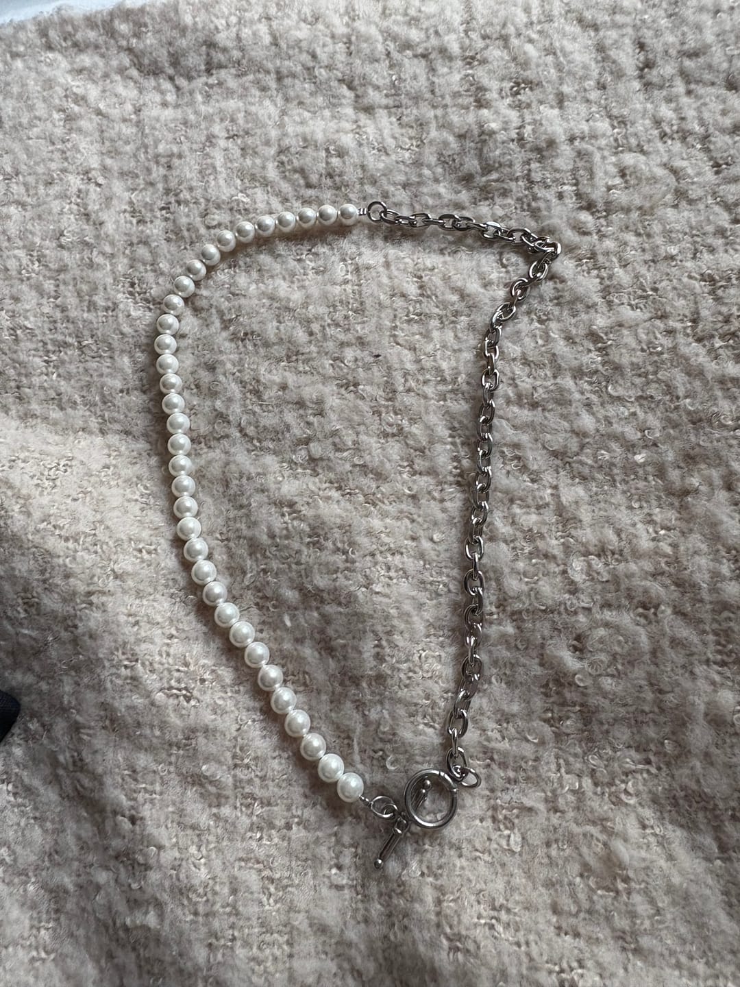 Customer photo review of Shell Pearl T-Bar Necklace