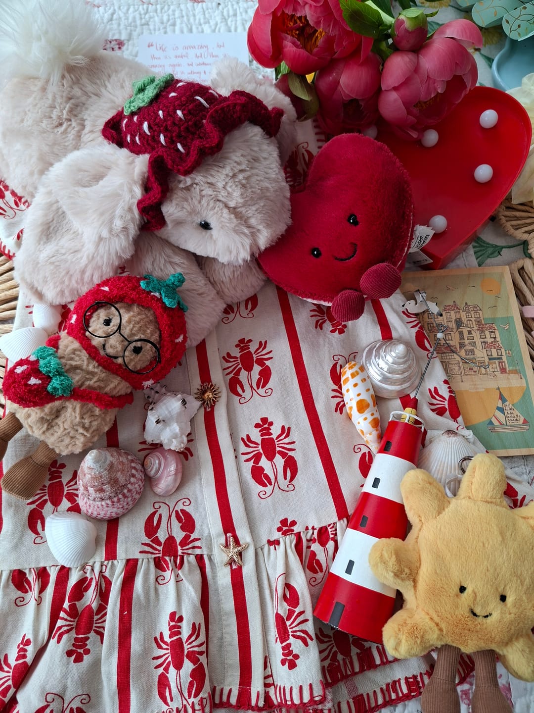Customer photo review of Strawberry Bonnet and Bag Set for Jellycat Peanut – Cute Crochet Plush Accessory
