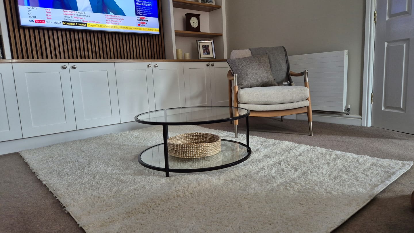 Customer photo review of Avery Round Glass Metal Coffee Table - Black