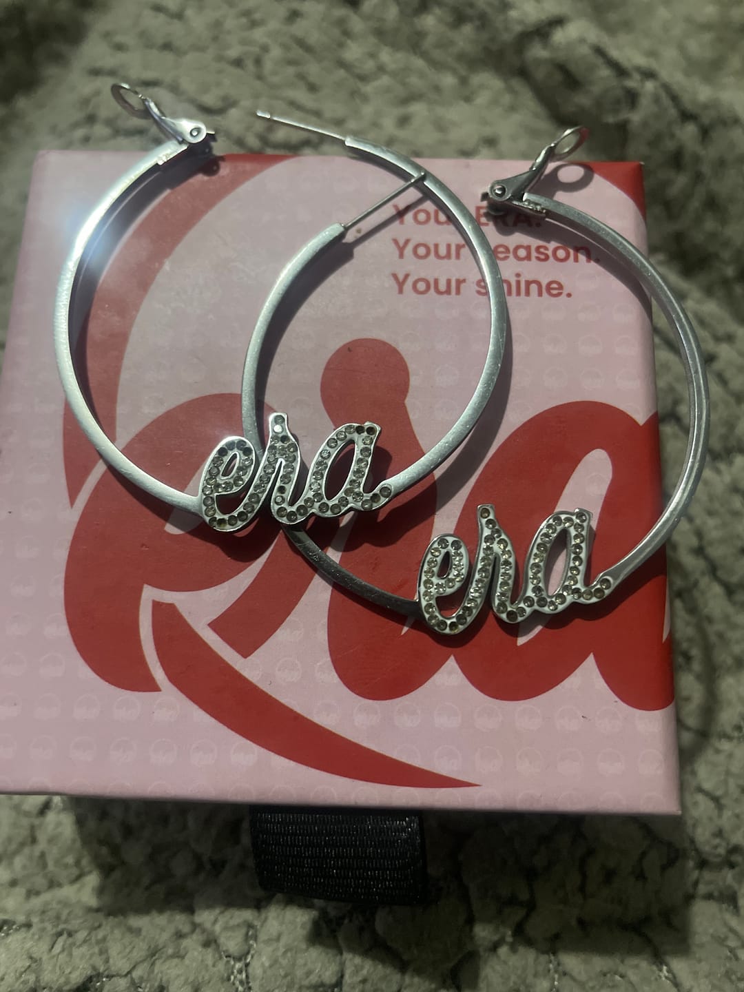 Customer photo review of Silver Precious Era Logo Hoops