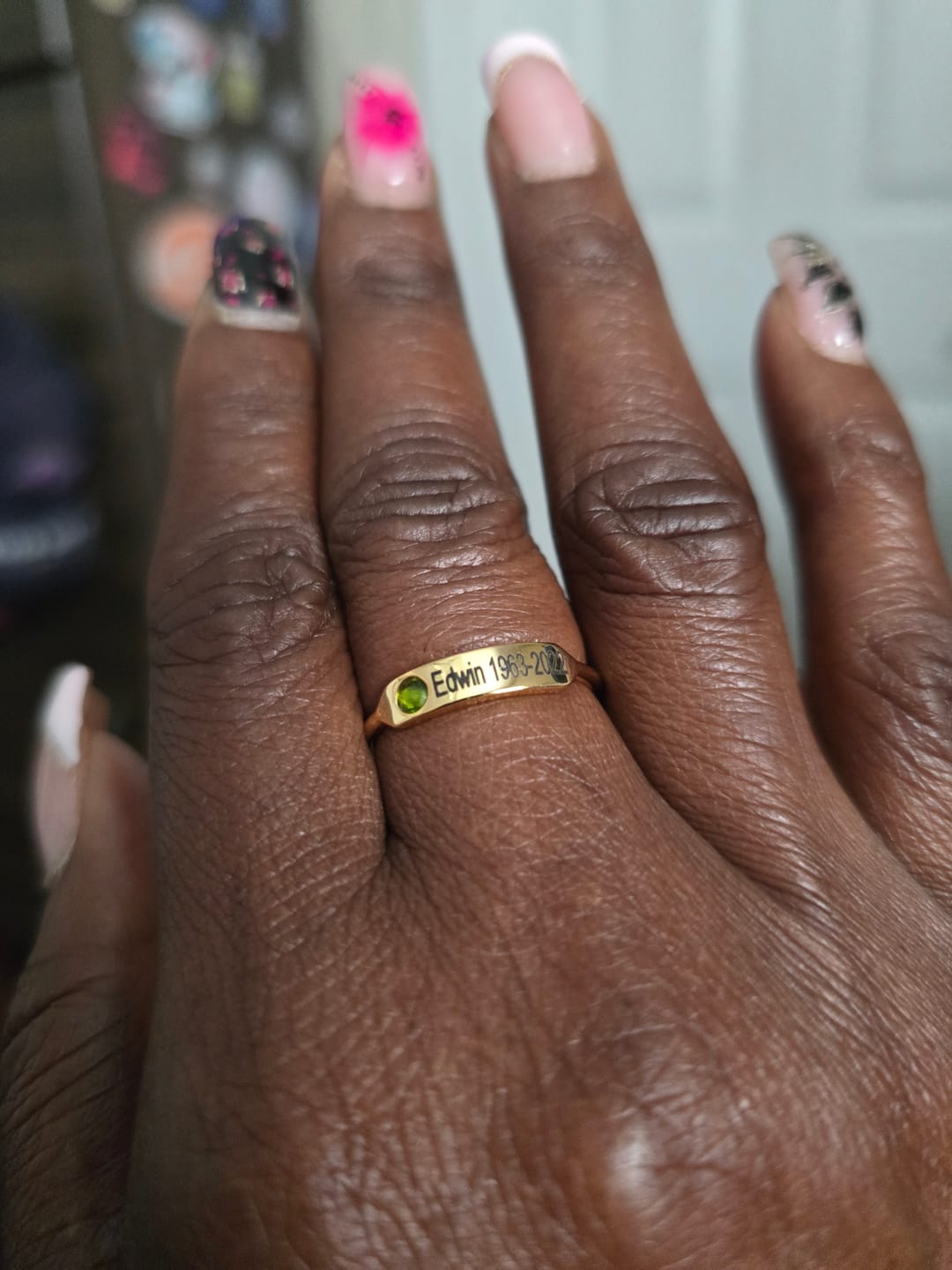 Customer photo review of For Memorial - Personalized Birthstone Name Memorial Ring