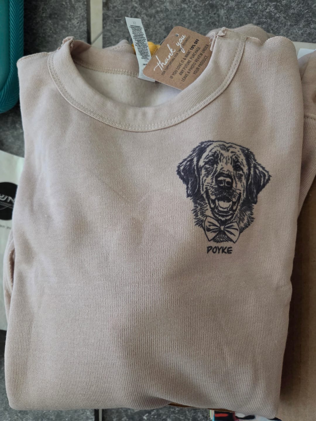 Customer photo review of LIMITED EDITION Custom Pet Raw Seam Crewneck, Unisex