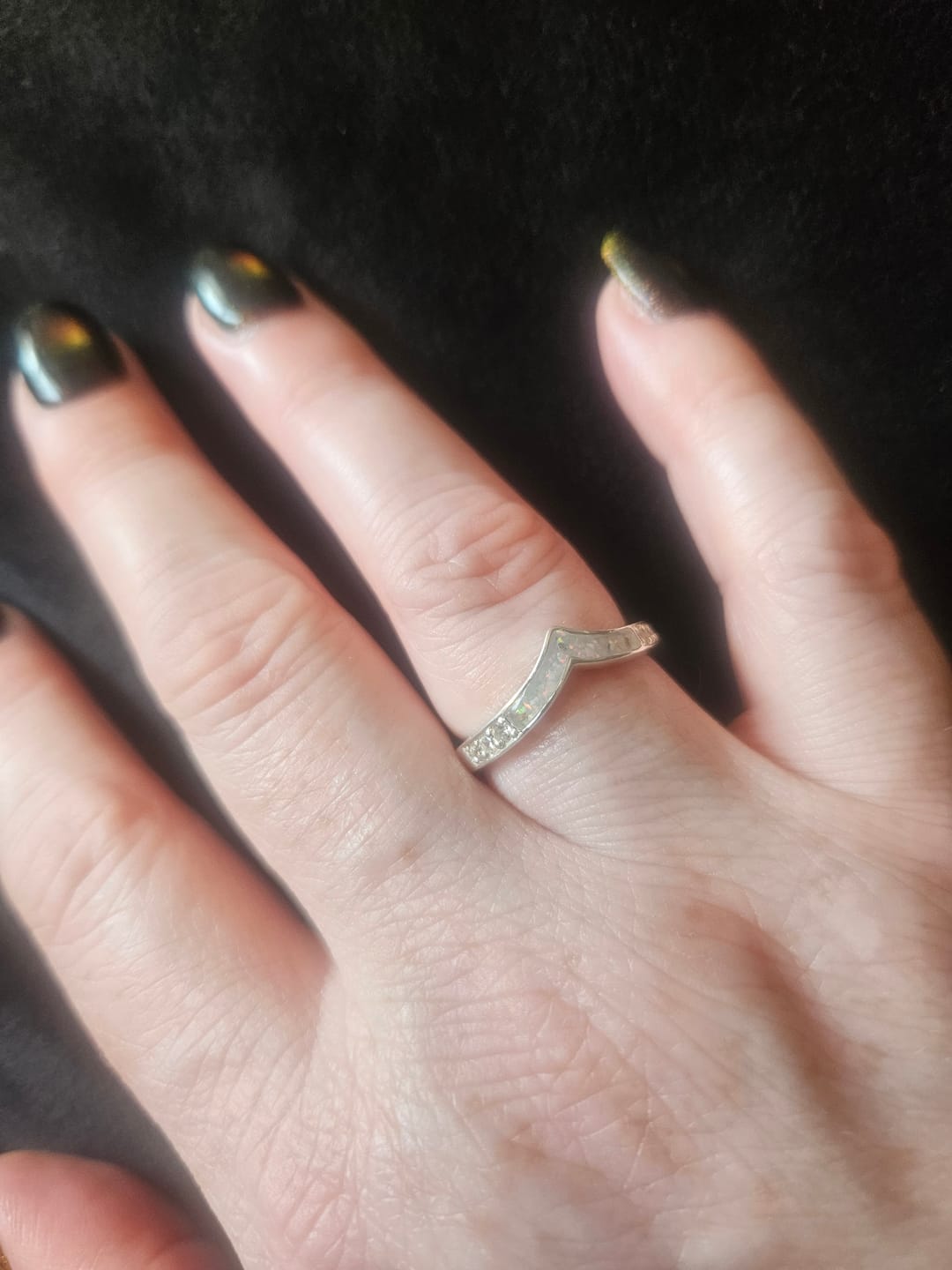 Customer photo review of Sparkling Wishbone Ring