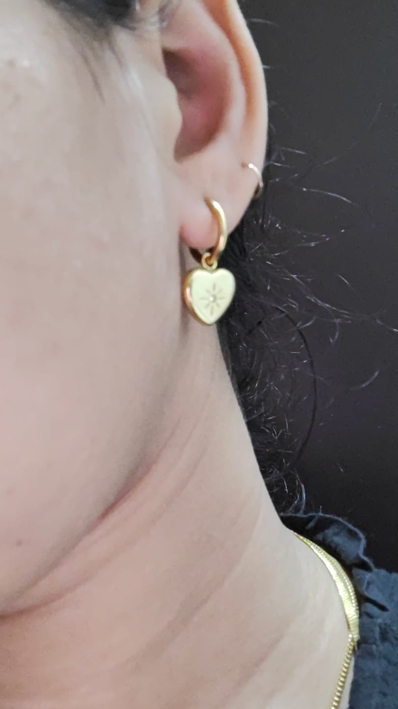 Customer photo review of Starlit Heart Embrace Drop Earrings