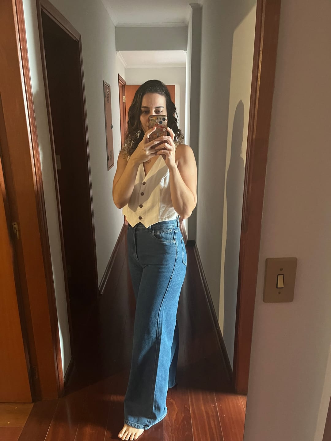Customer photo review of Calça Jeans Wide Leg Buriti Azul Médio