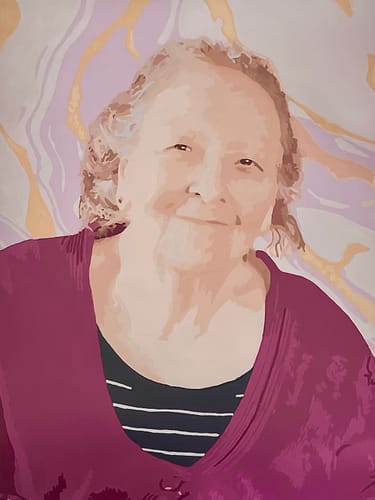 Customer's completed painting from a Custom Paint by Numbers Kit, showing a colorful portrait of a woman.