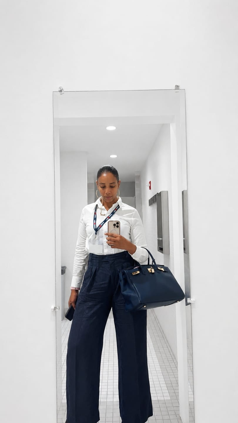 Customer photo review of Bia Pleated Trouser - Twill Floral Jaquard :: Dark Navy