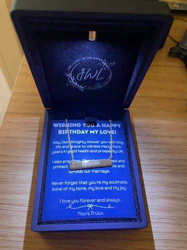 Customer photo review of To My Wife - Personalised Horizon Bar Necklace With her Name Engraved - WF26