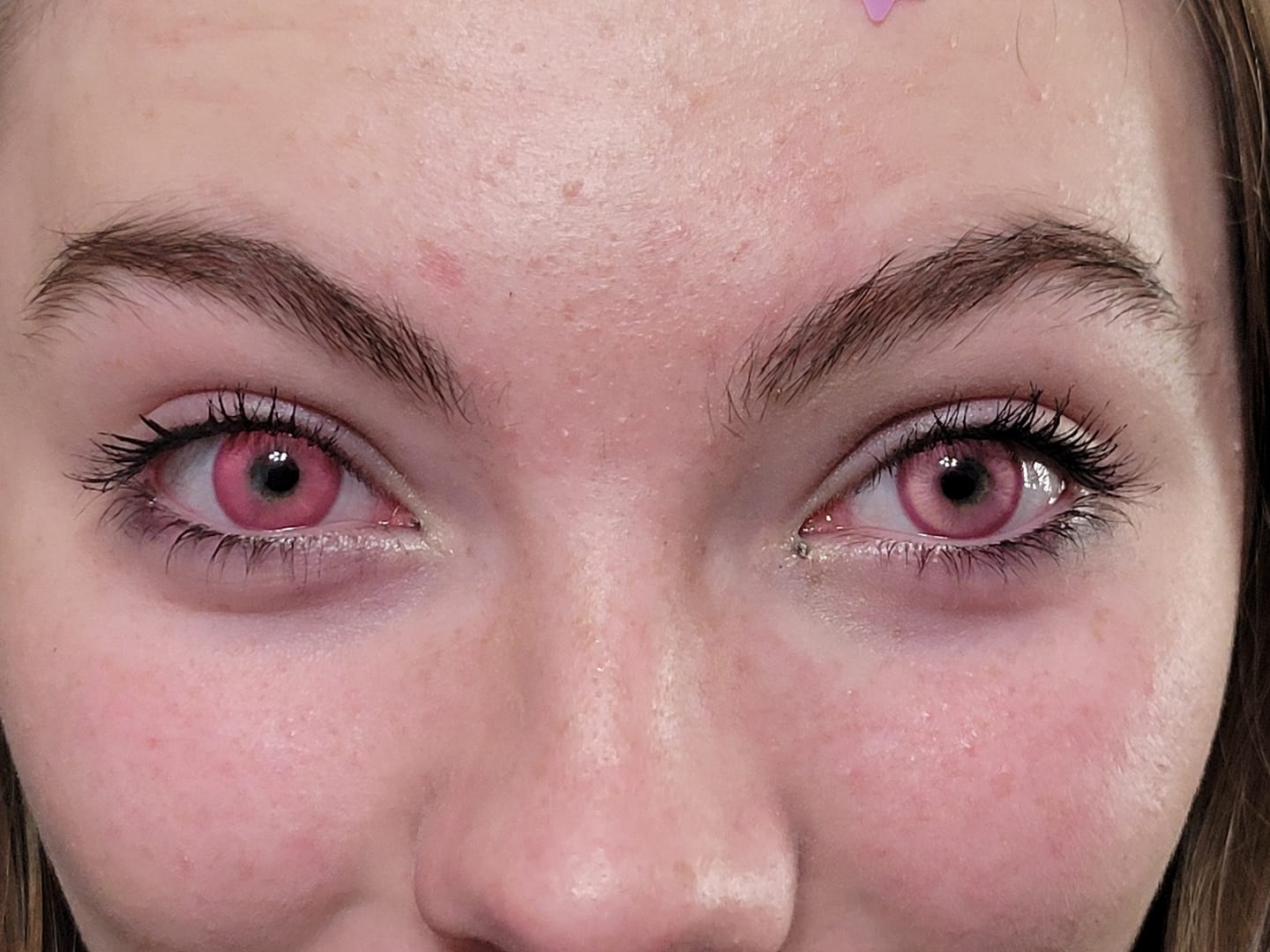 Customer photo review of Cosplay Fairy Rose Pink Colored Contact Lenses
