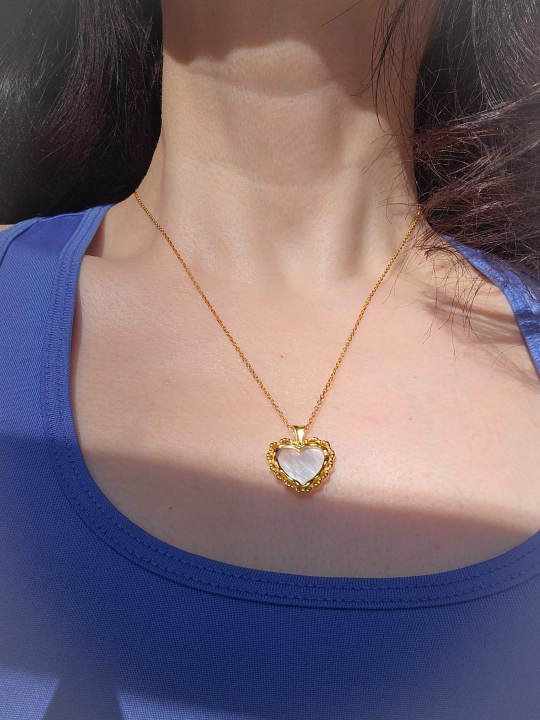 Customer photo review of Mother of Pearl Heart Necklace