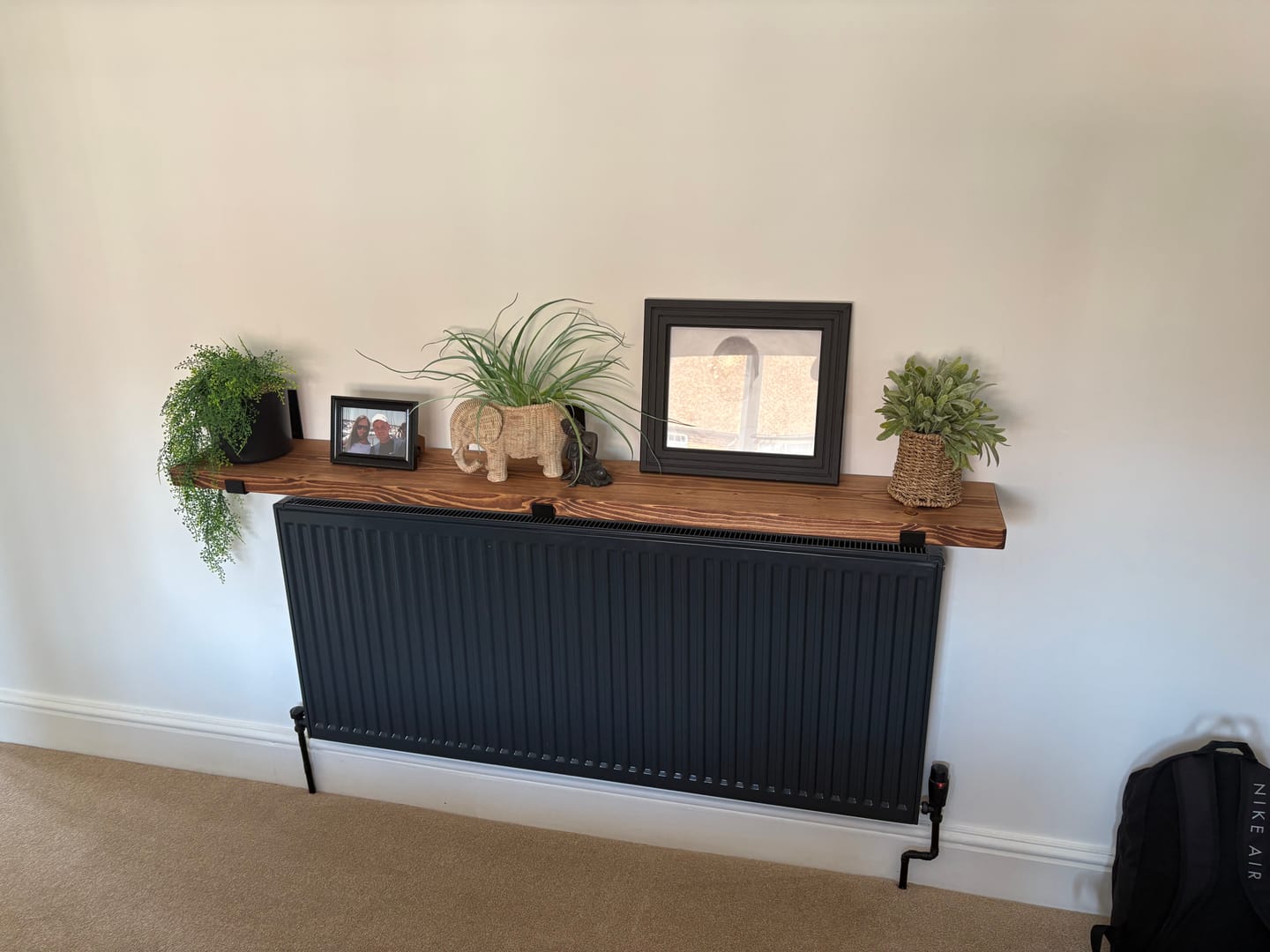 Customer photo review of Rustic Wooden Wall Shelves with Industrial Style Bracket | 22.5cm depth
