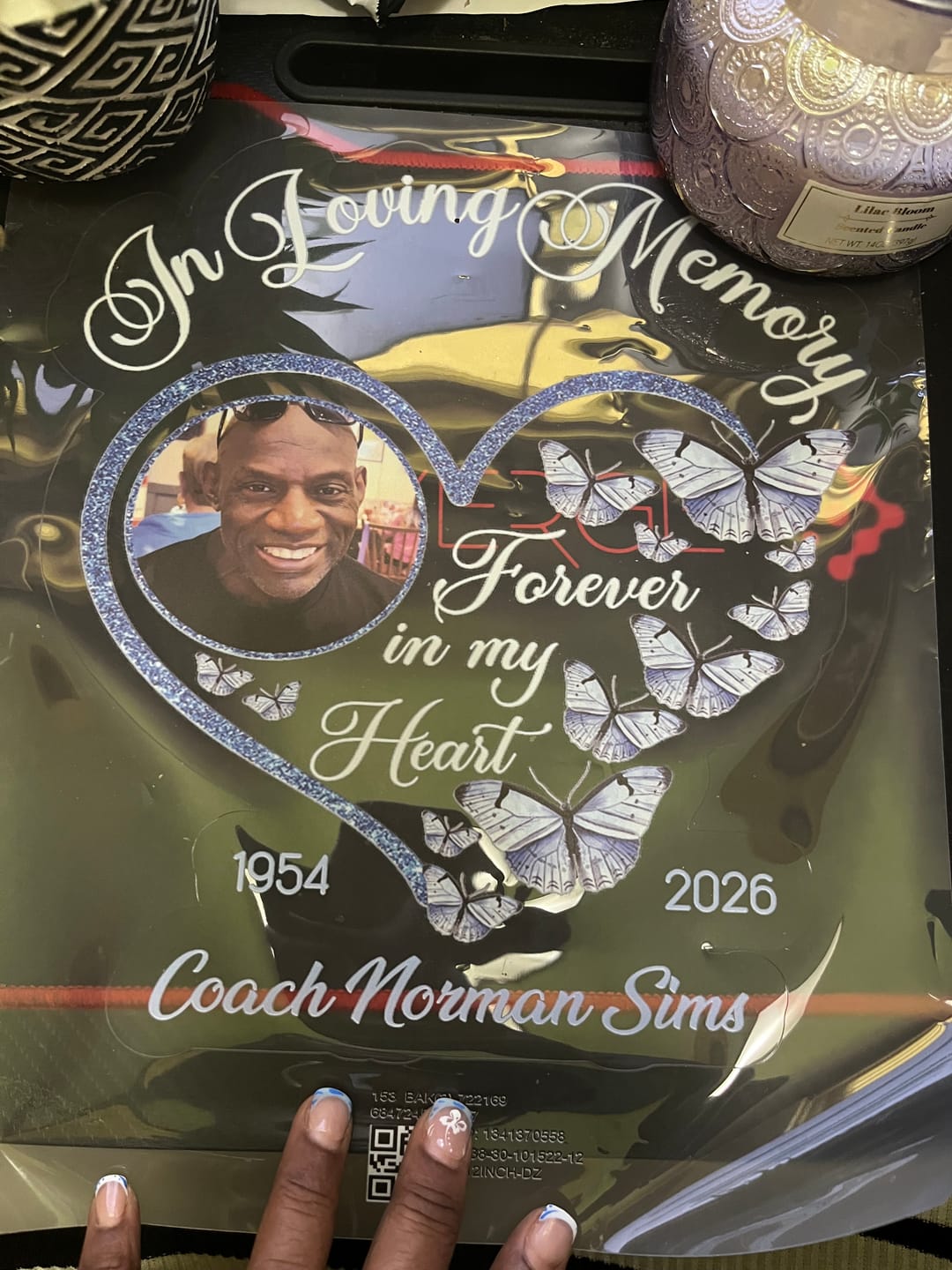 Customer photo review of In Loving Memory Sparkling Heart Memorial Butterflies Personalized Decal
