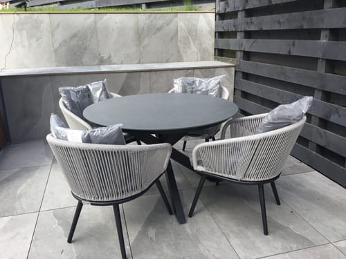 Customer photo review of Aspen 4 Seater Round Ceramic Glass Dining Set with Aspen Rope Chairs