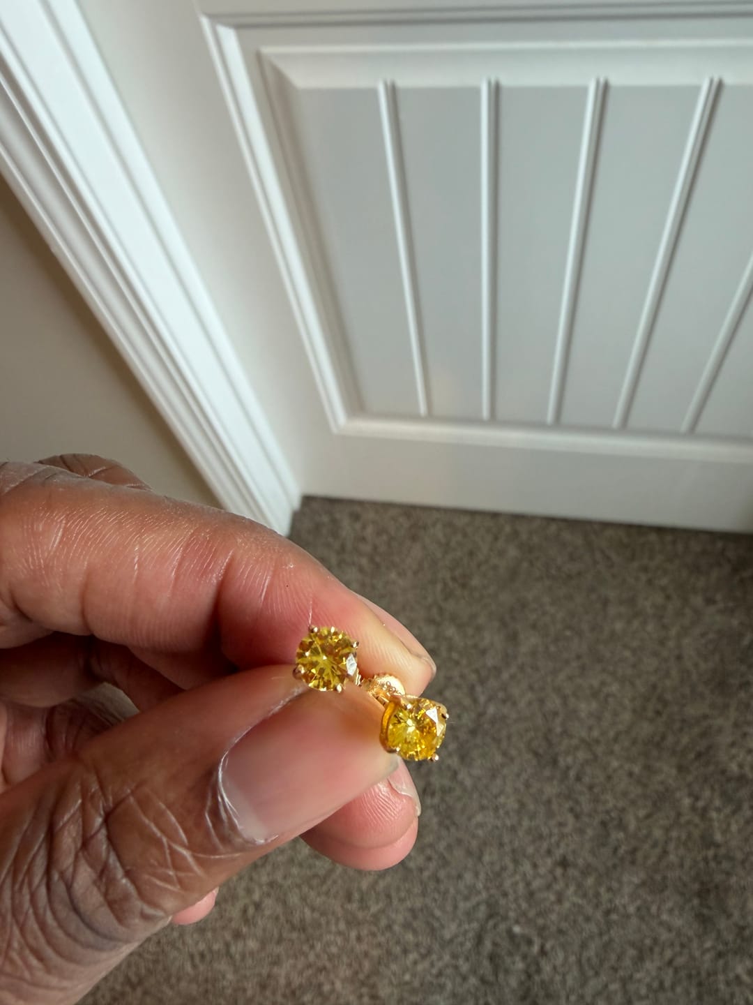 Customer photo review of Canary Round Cut CZ Studs Screwback