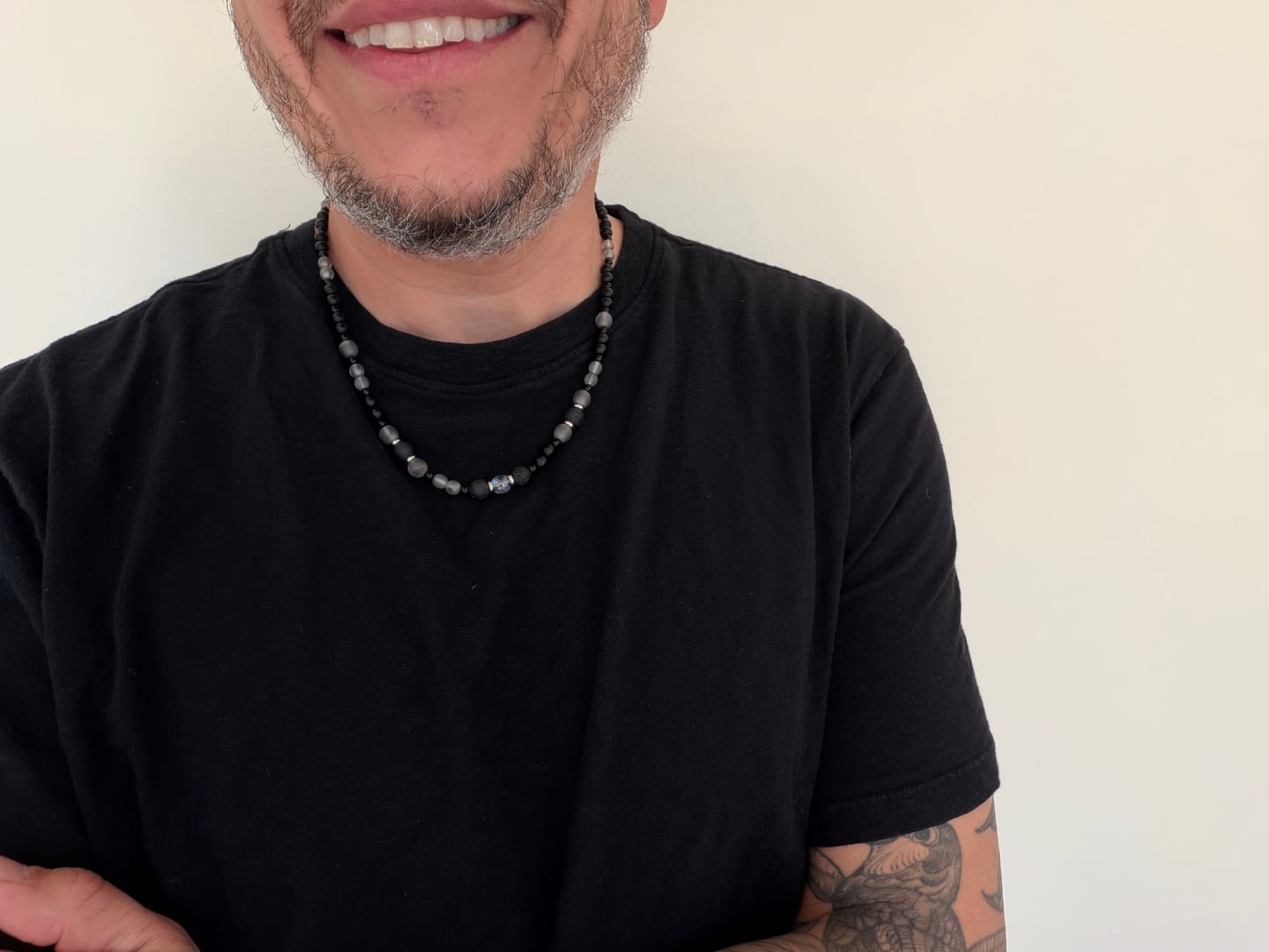 Customer photo review of Glera Collection - Lava Stone & Steel Men’s Necklace