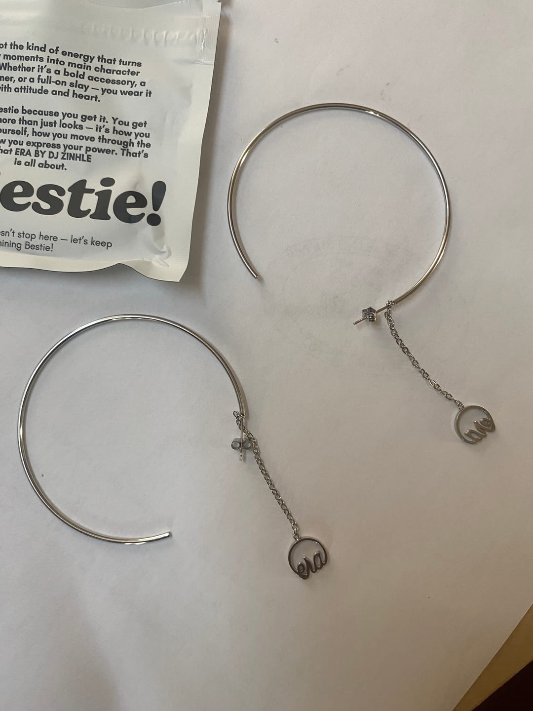 Customer photo review of Silver Era Drop Hoops