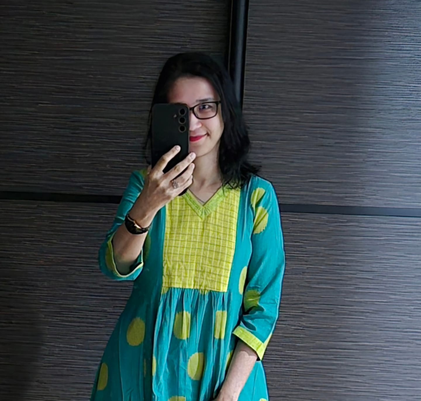 Customer photo review of Chartreuse Dots Cotton V Neck Anarkali
