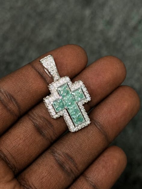 Customer photo review of Iced Out  Princess Cut Moissanite Cross Pendant Necklace