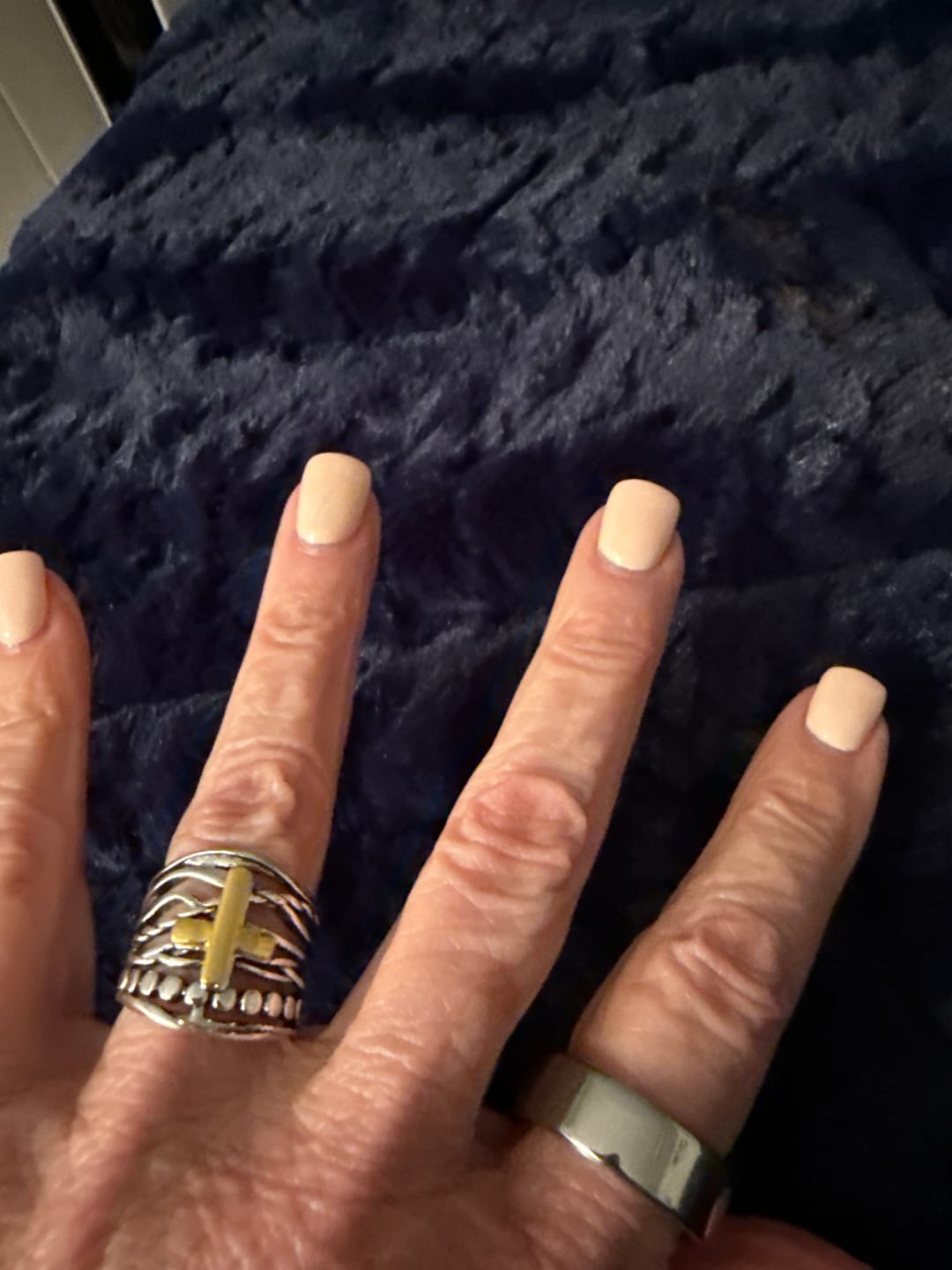 Customer photo review of Christianartworkshop Two-Tone Copper Cross Ring: Quiet Reminder of Peace & Grace