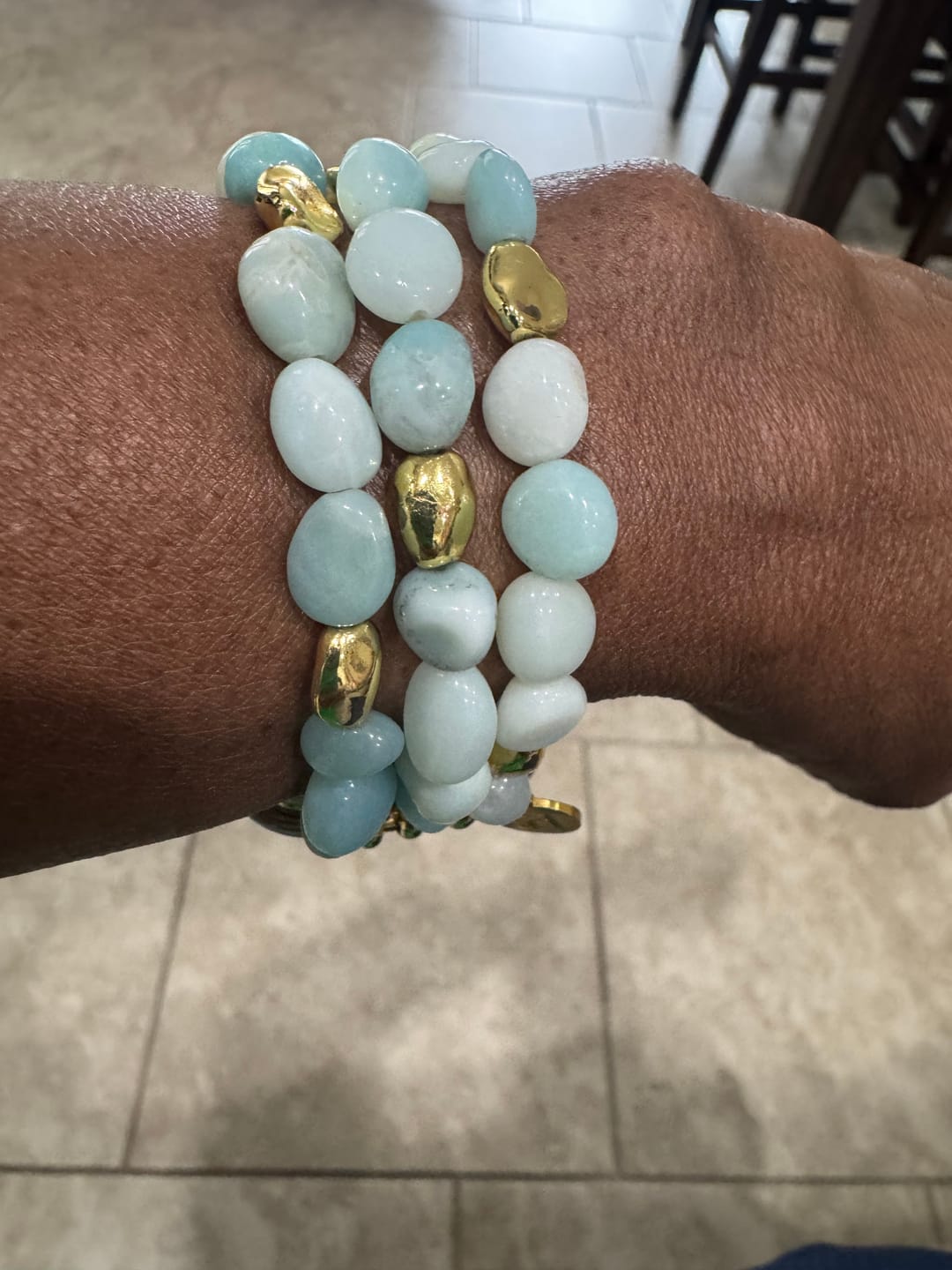 Customer photo review of Amazonite Gold Nugget Stretch Apple Watch Strap