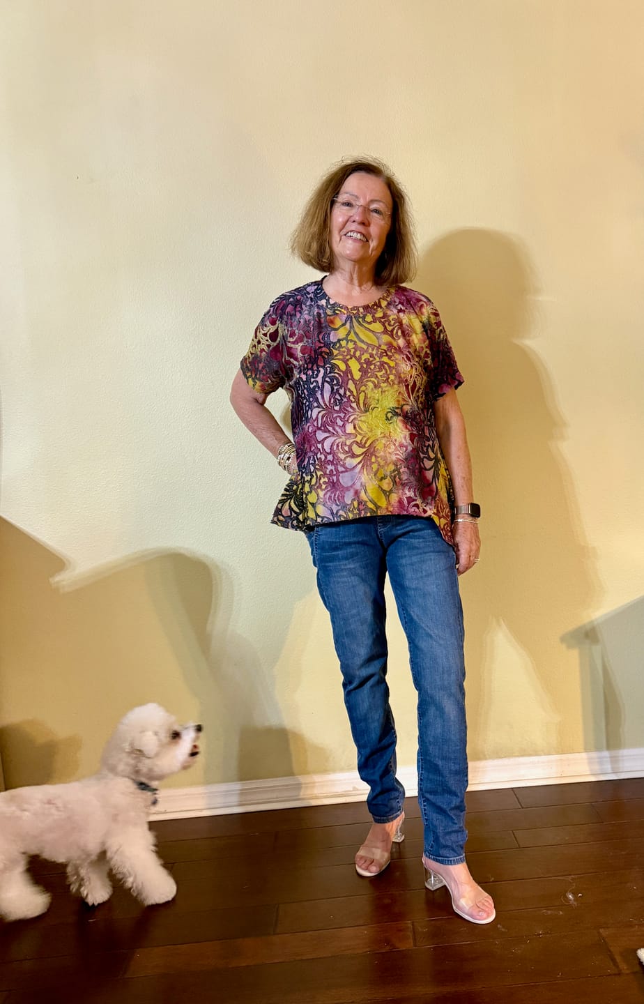 Customer photo review of Firefly Flounce Tee, Raspberry/Gold