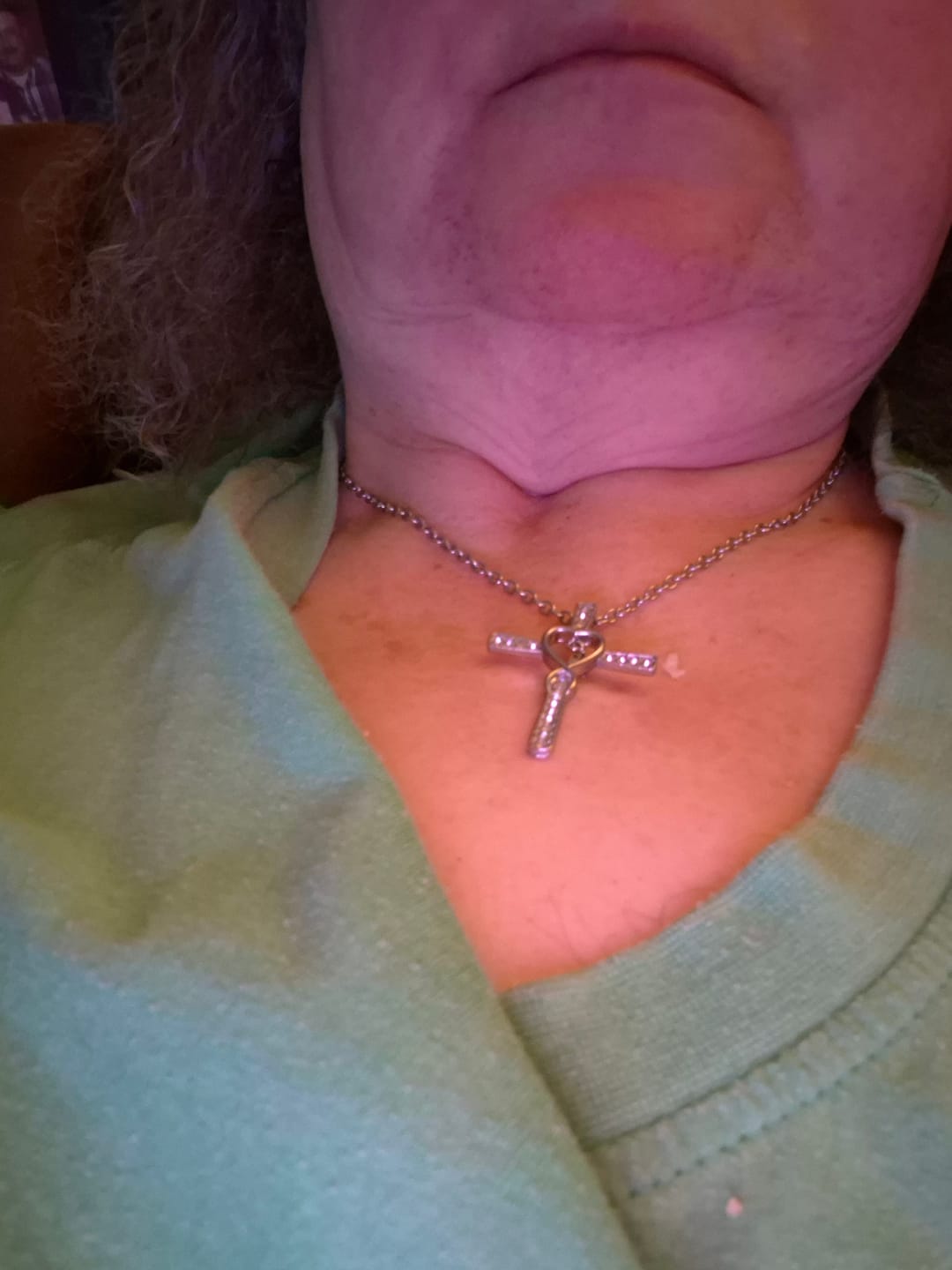 Customer photo review of Christianartworkshop 12-Month Birthstone Cross Necklace with Heart Design and Sparkling Accents