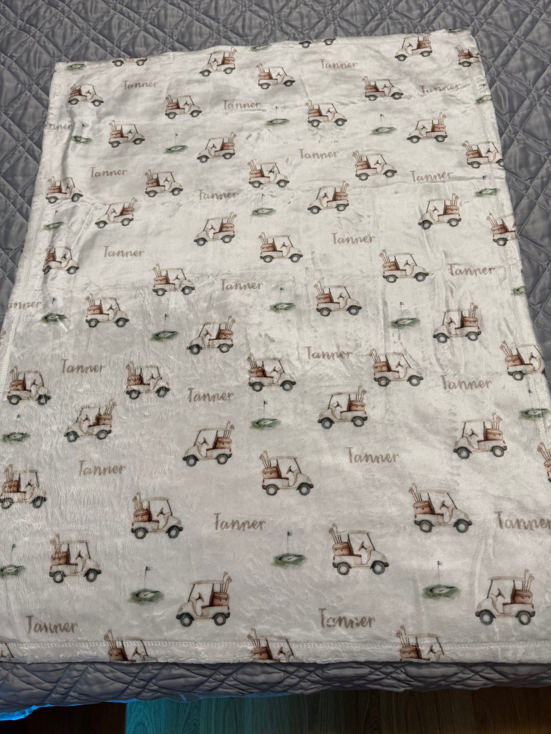 Customer photo review of Golf Neutral personalized baby blanket