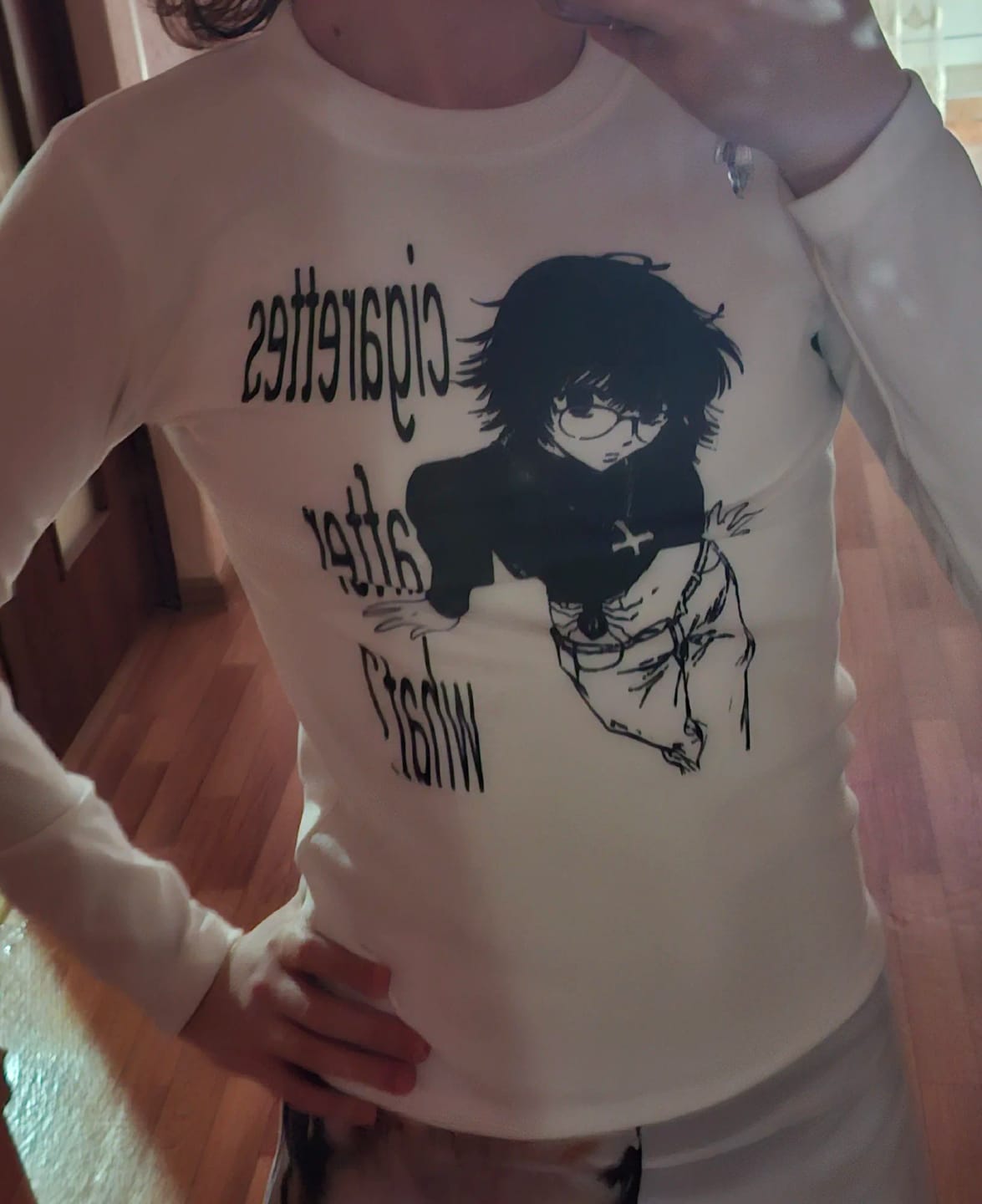 Customer photo review of Cigarettes T-shirt
