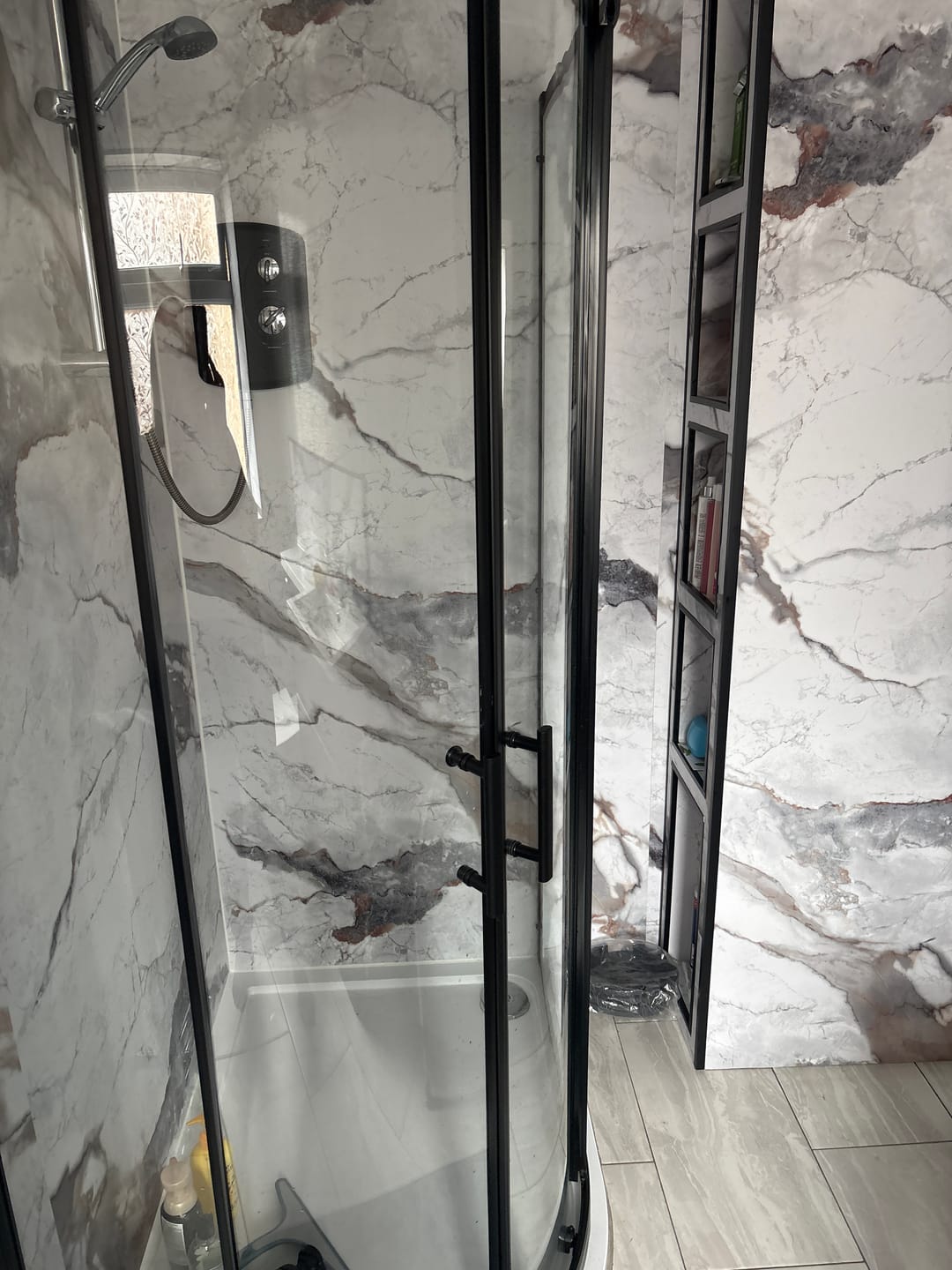 Customer photo review of Premium White Gold Gloss Shower Wall Panel - 1M x 2.4M